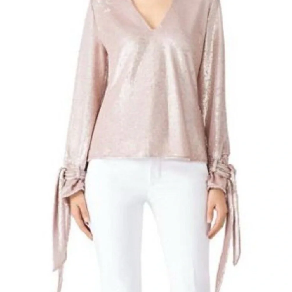 C/MEO Collective Pink Sequin Long Sleeve Blouse Rose Gold Medium